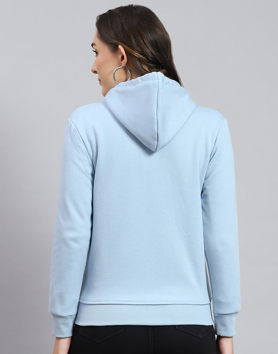 Women Blue Solid Hooded Full Sleeve Sweatshirt