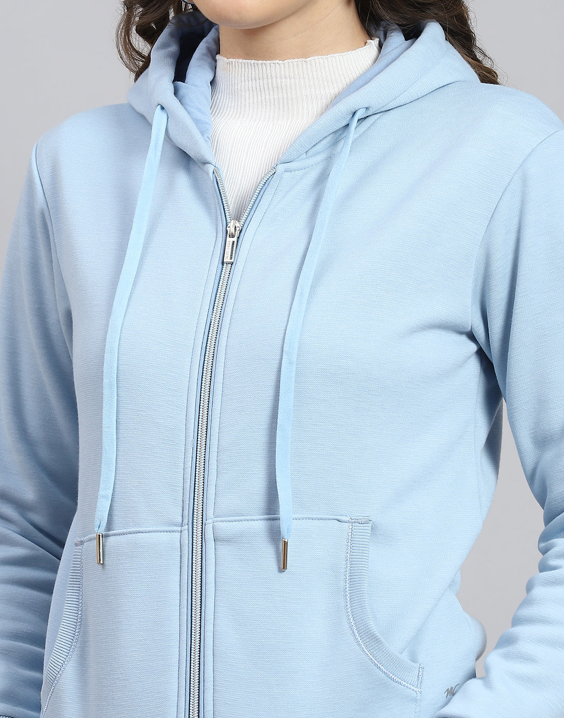 Women Blue Solid Hooded Full Sleeve Sweatshirt