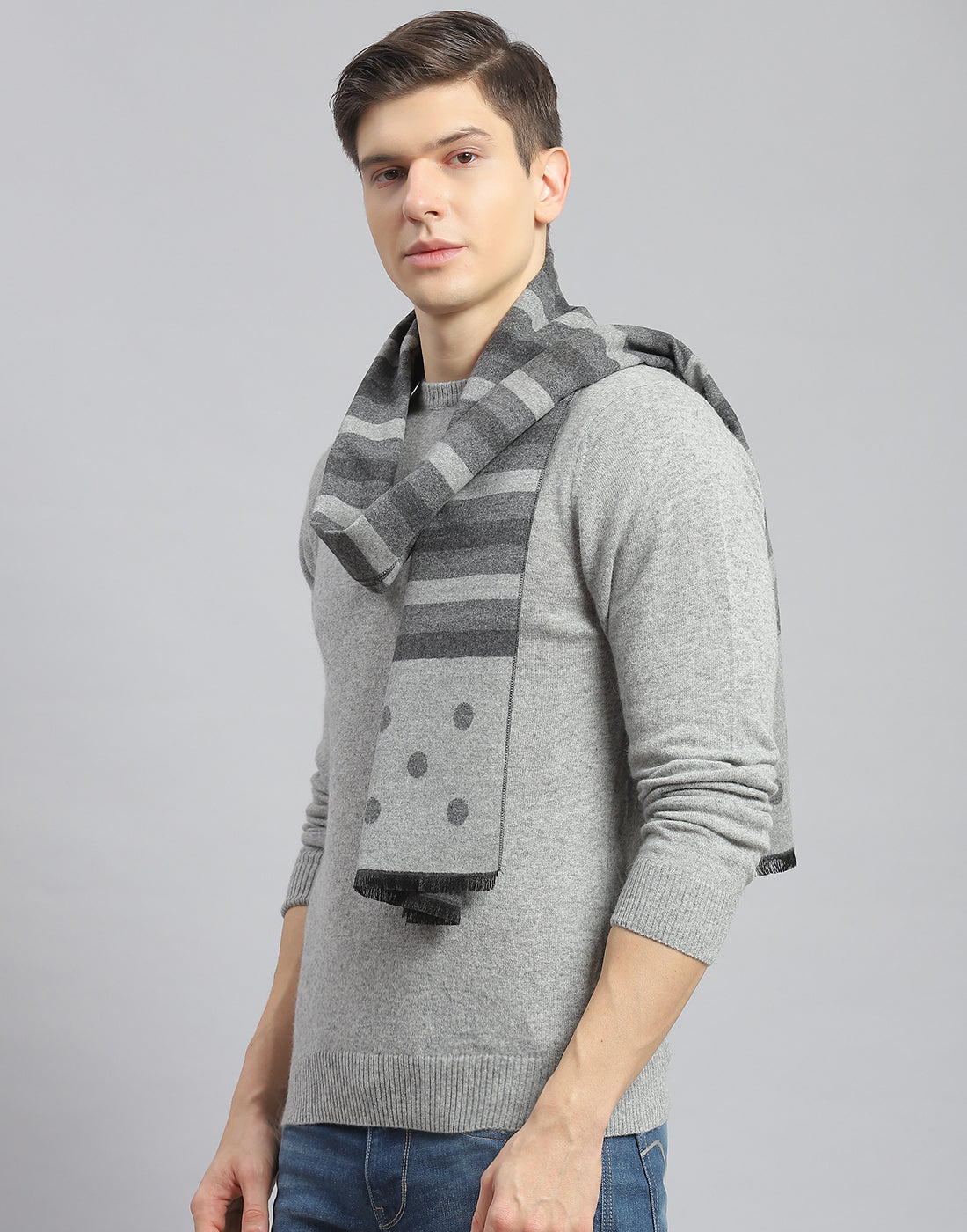 Men Grey Melange Stripe Muffler