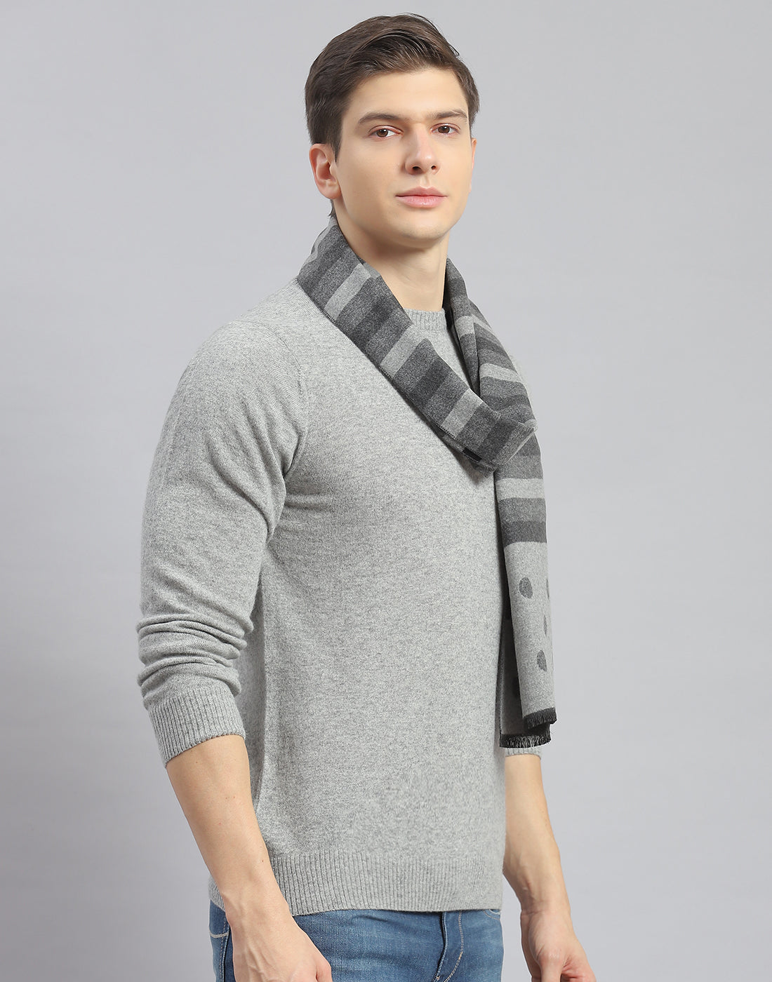 Men Grey Melange Stripe Muffler