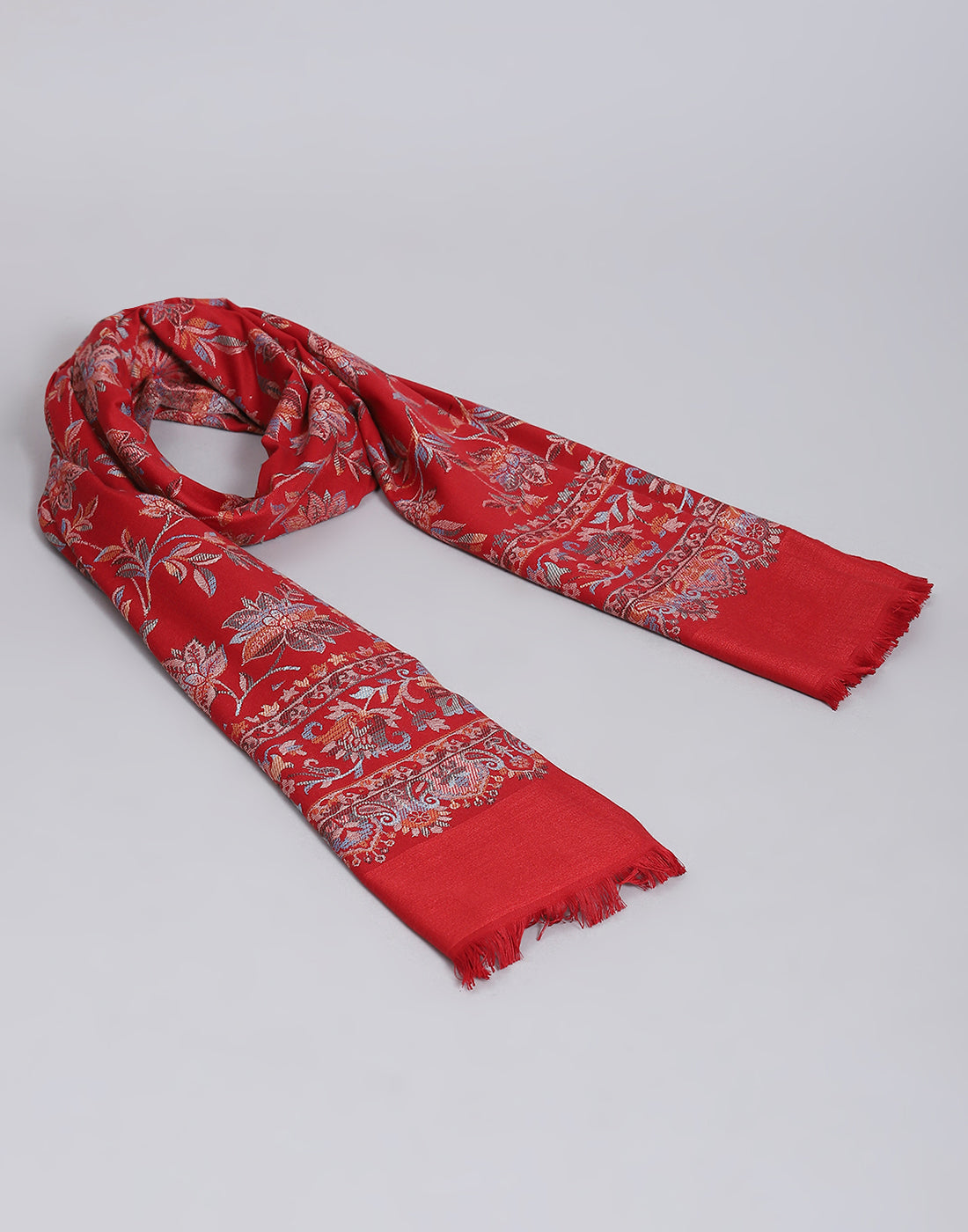 Women Red Self Design Shawl