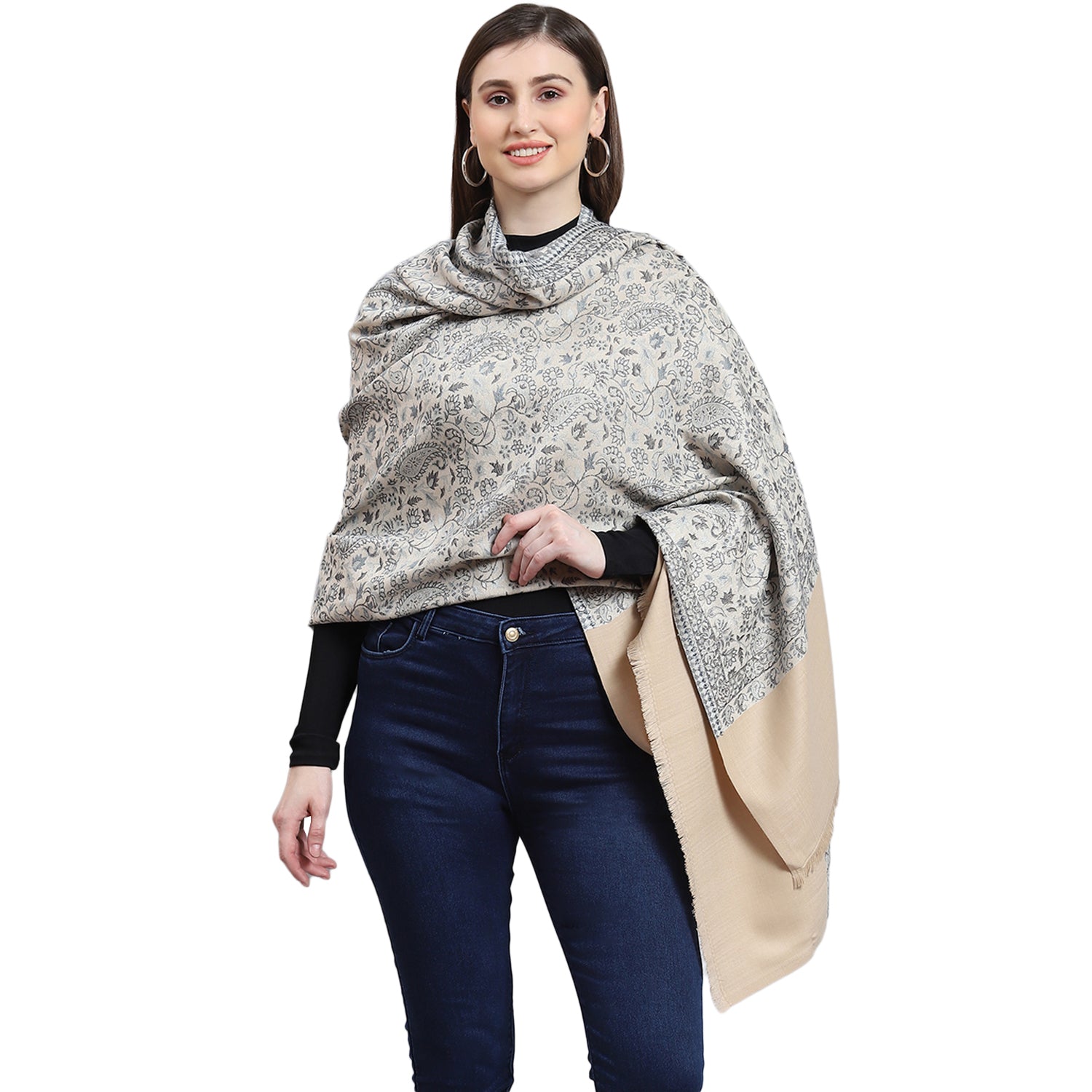 Women Grey Self Design Shawl