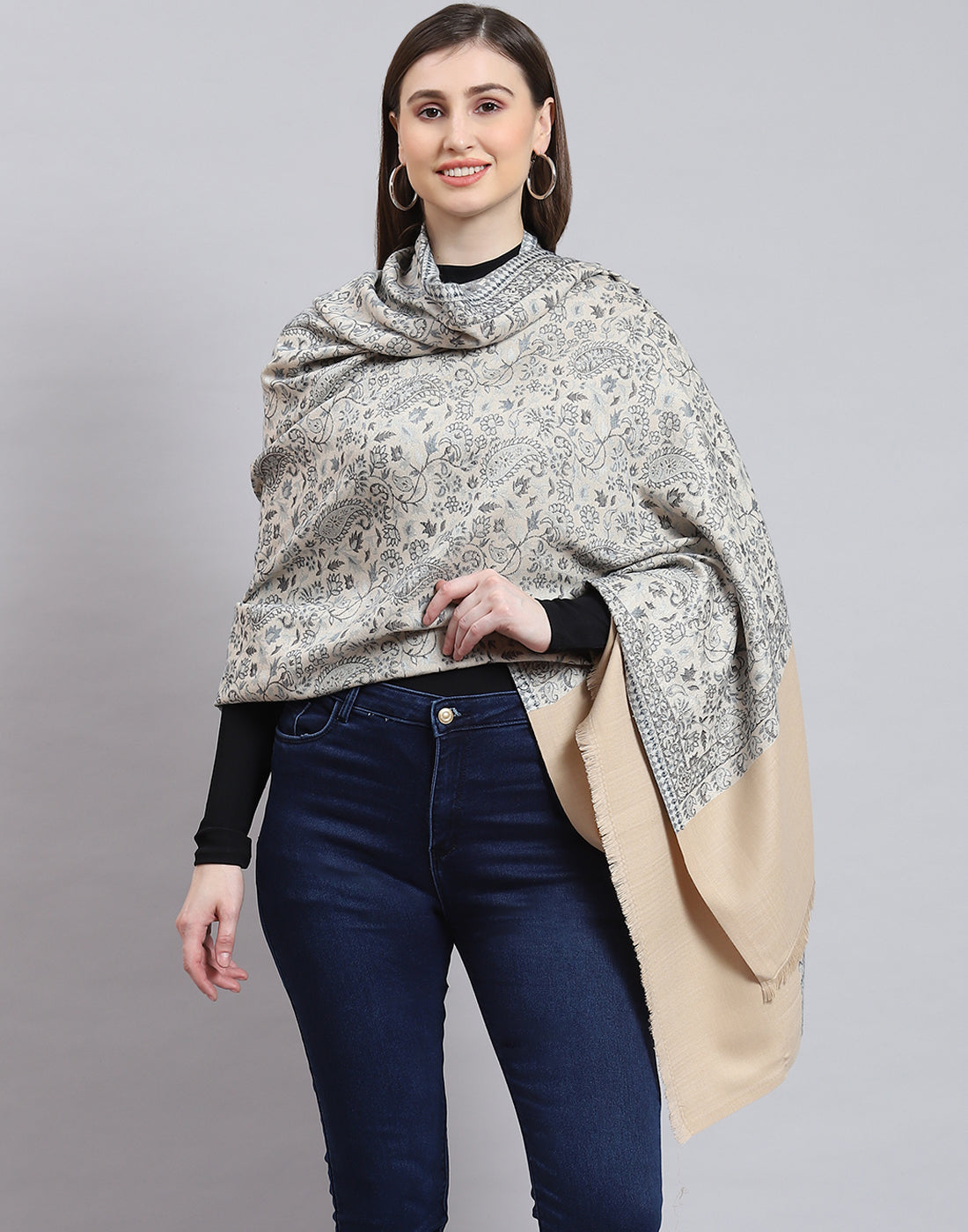 Women Grey Self Design Shawl