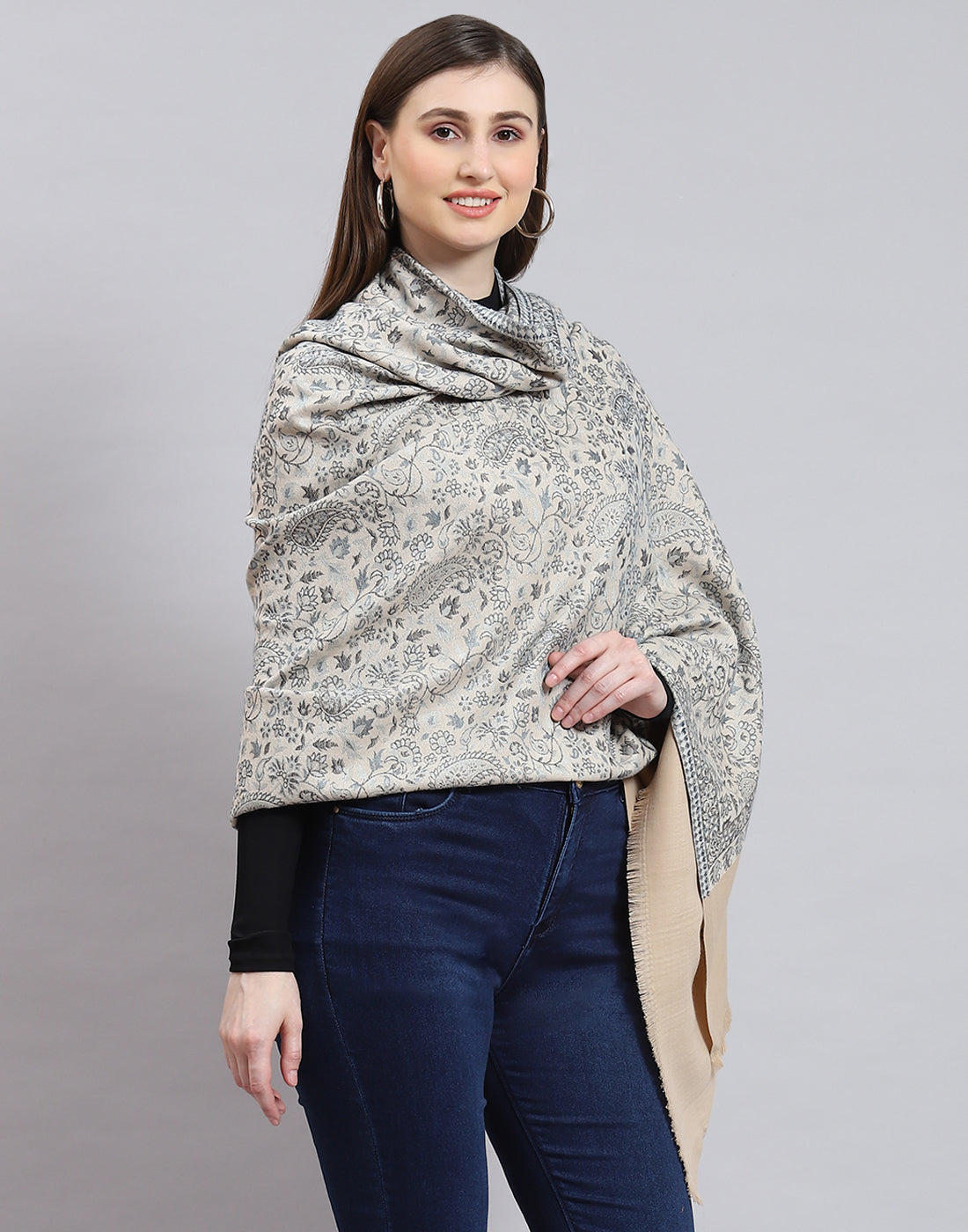 Women Grey Self Design Shawl