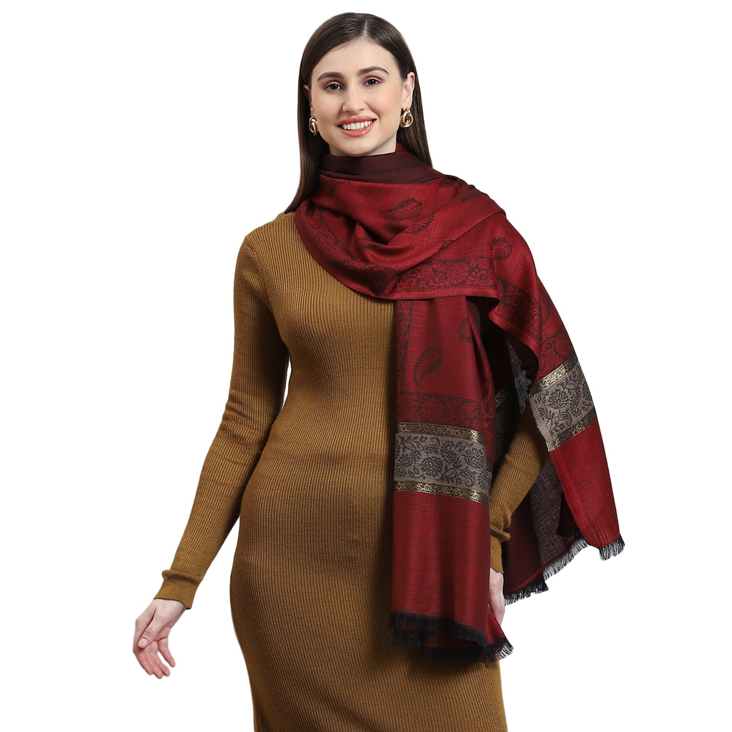 Women Maroon Self Design Shawl