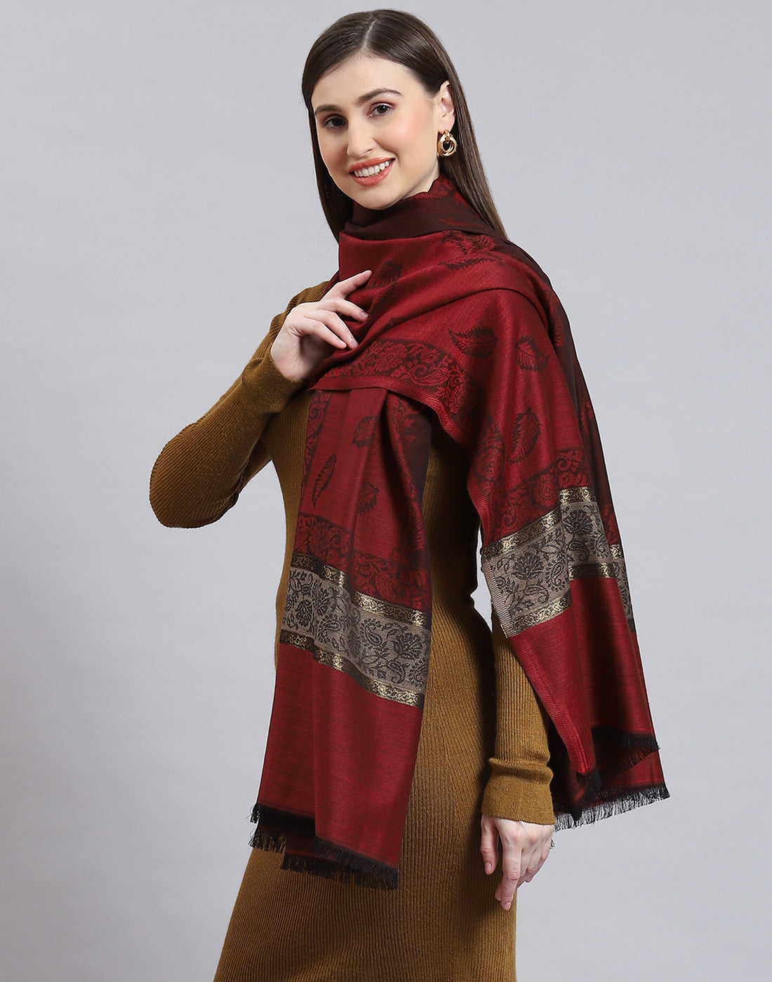 Women Maroon Self Design Shawl