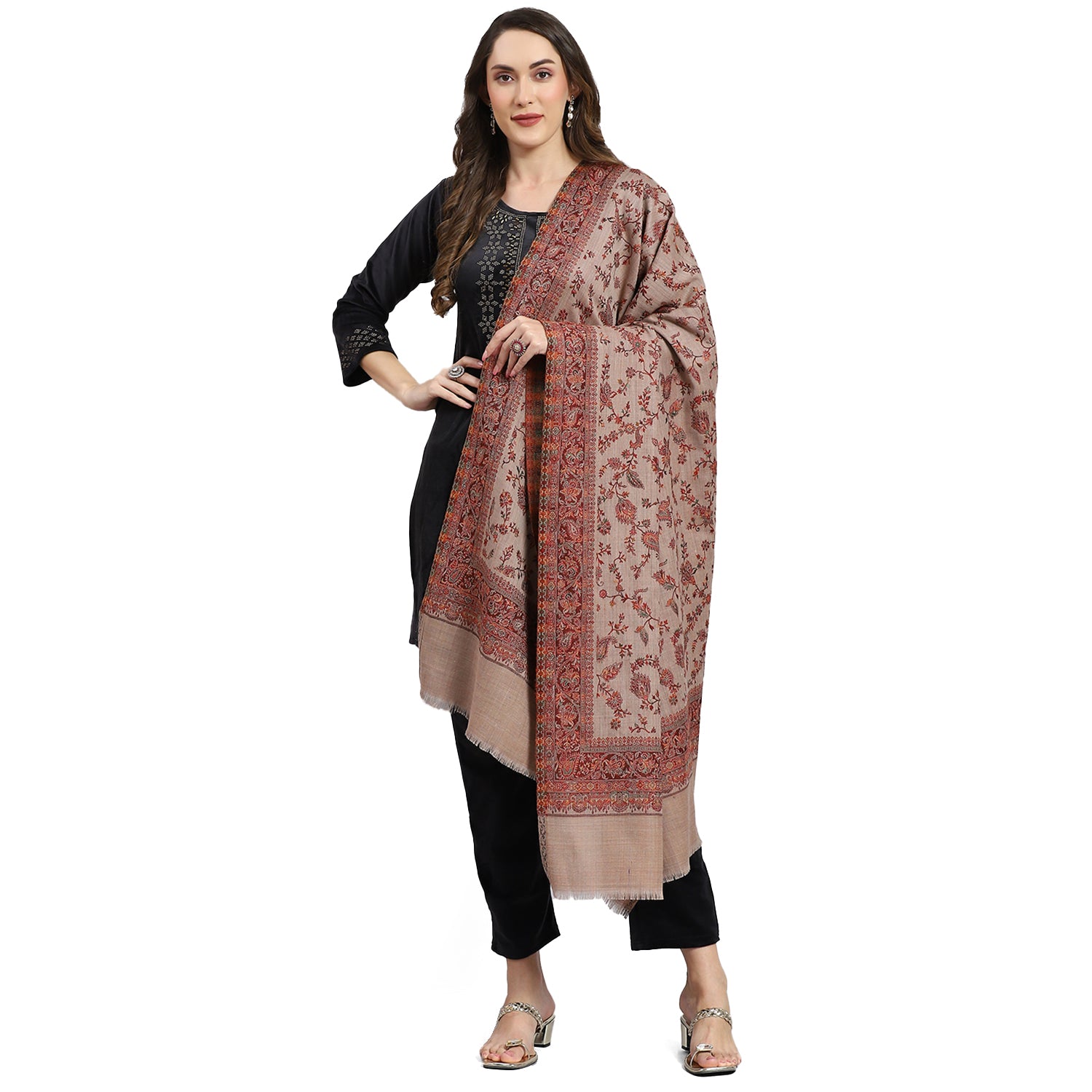 Women Brown Self Design Shawl