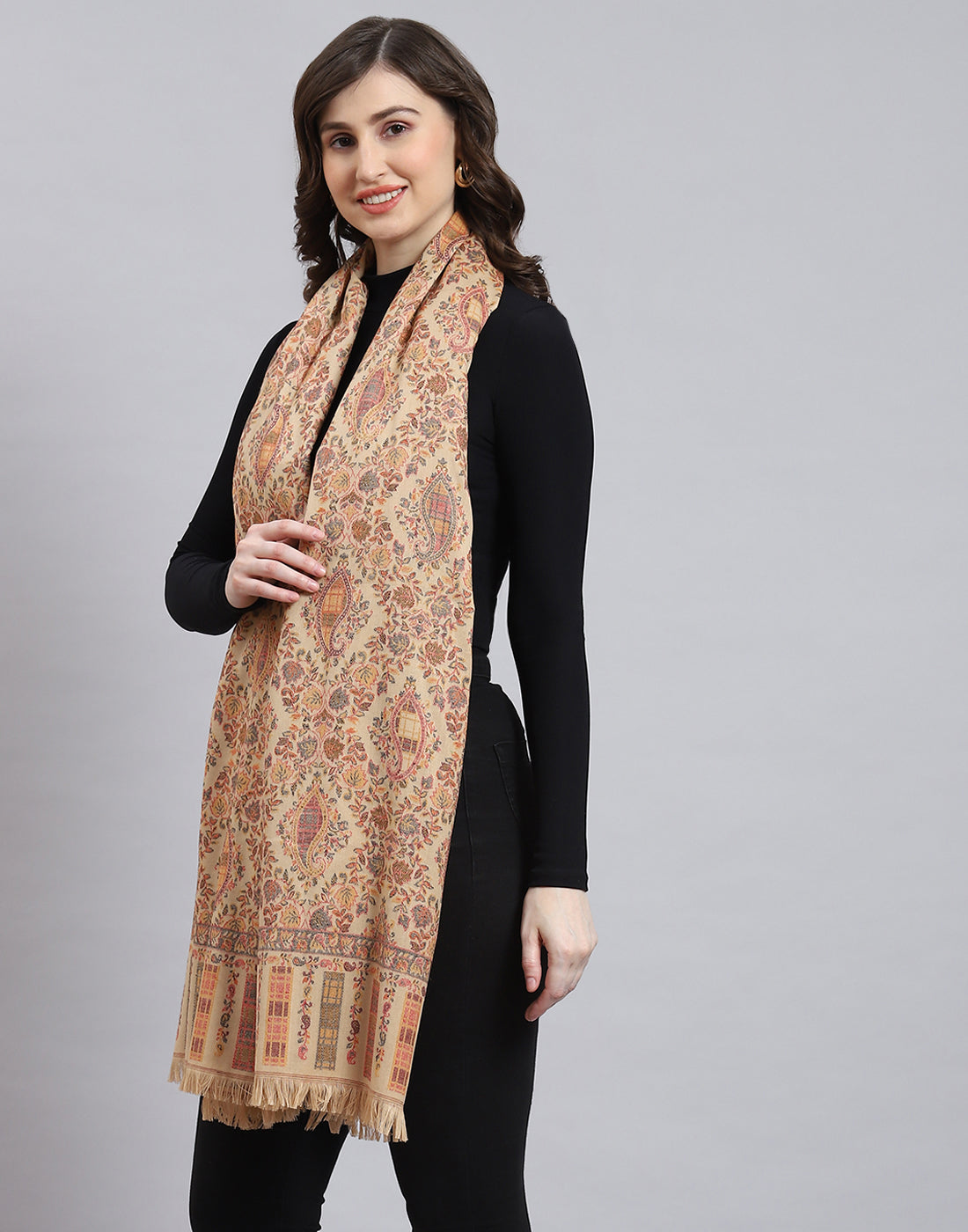 Women Beige Self Design Shawl