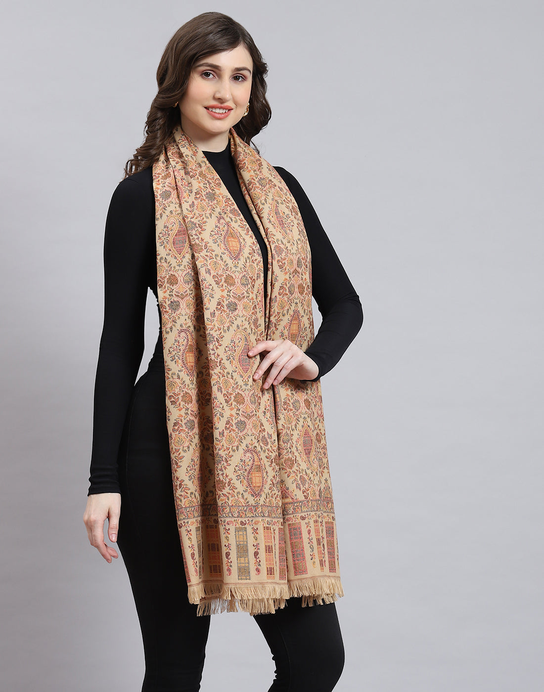 Women Beige Self Design Shawl