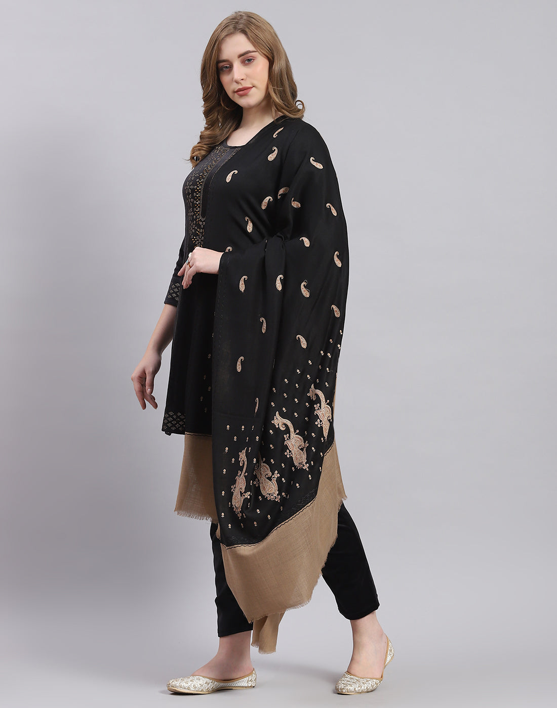 Women Black Self Design Shawl