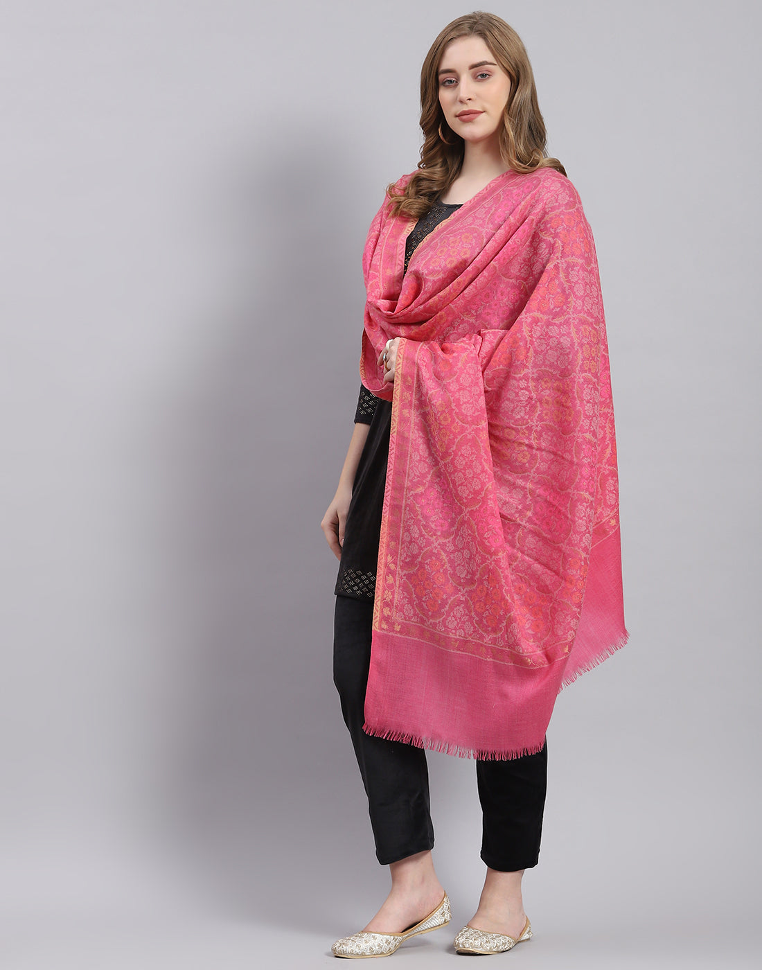 Women Pink Self Design Shawl