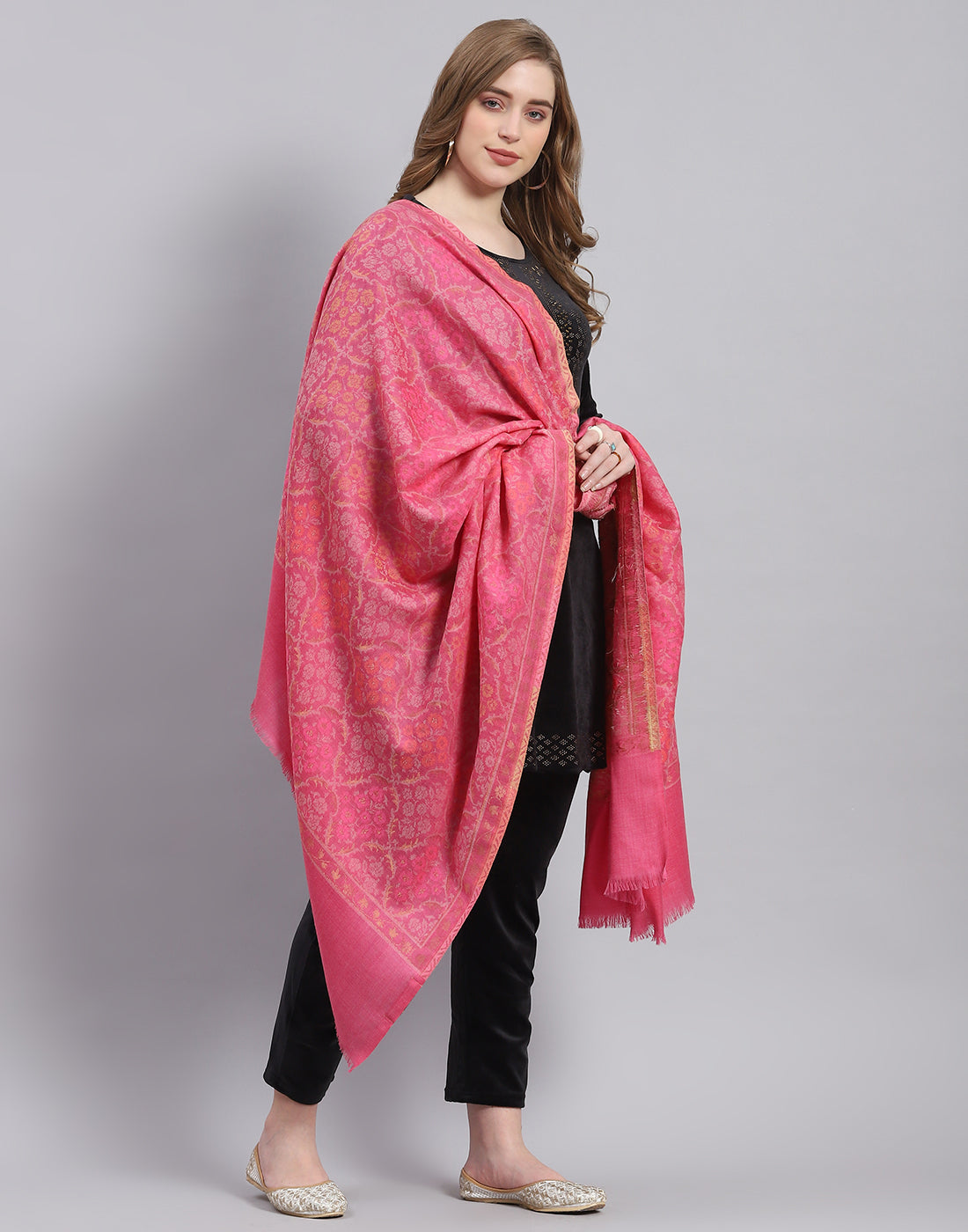 Women Pink Self Design Shawl