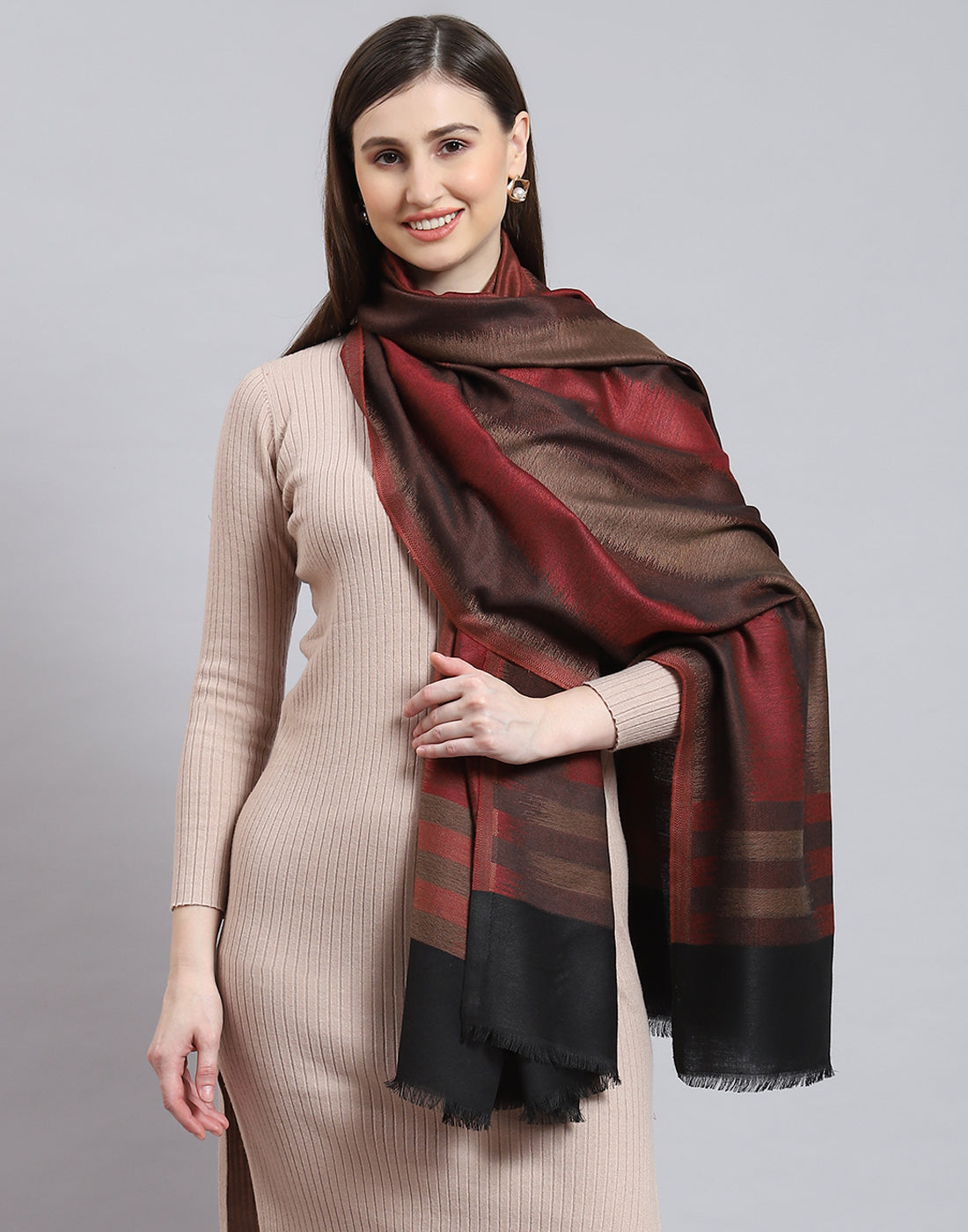 Women Brown Stripe Shawl