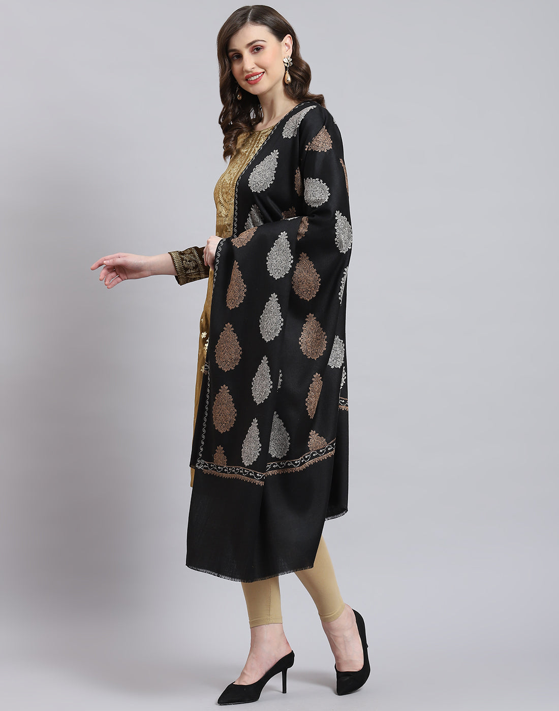 Women Black Self Design Shawl