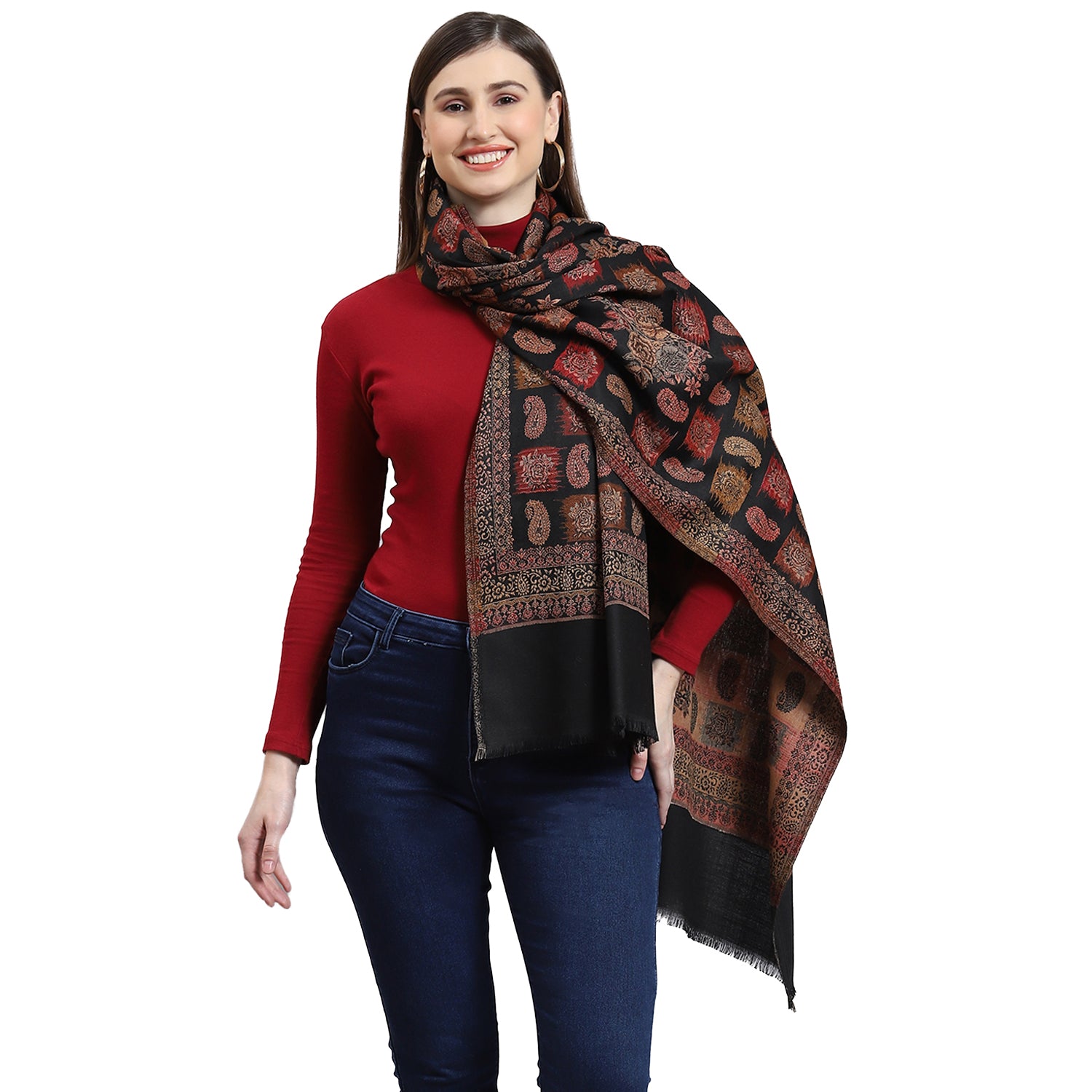 Women Black Self Design Shawl