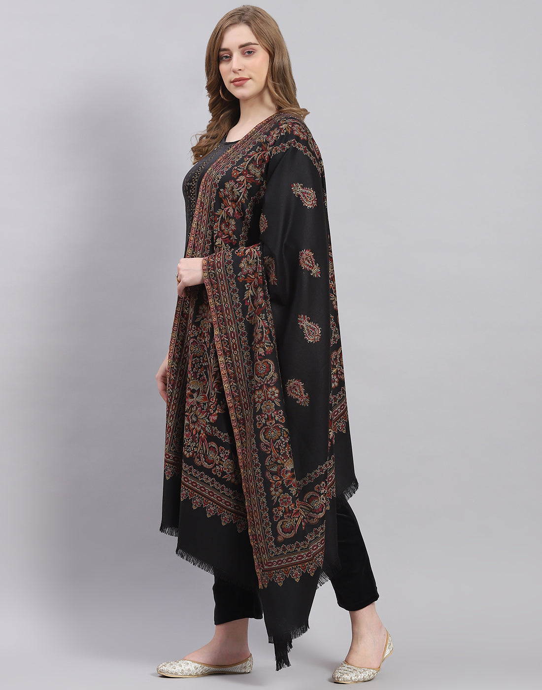 Women Black Self Design Shawl