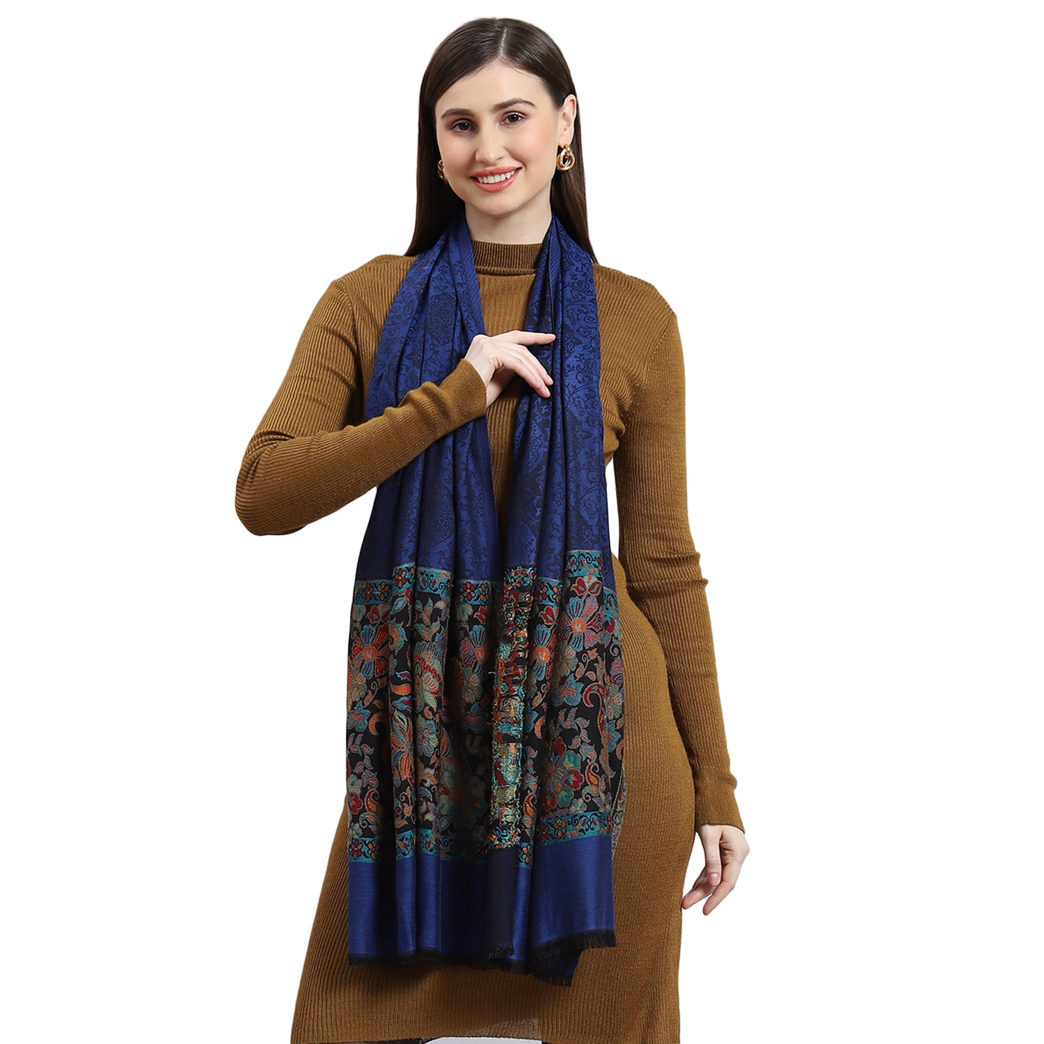 Women Blue Self Design Stole