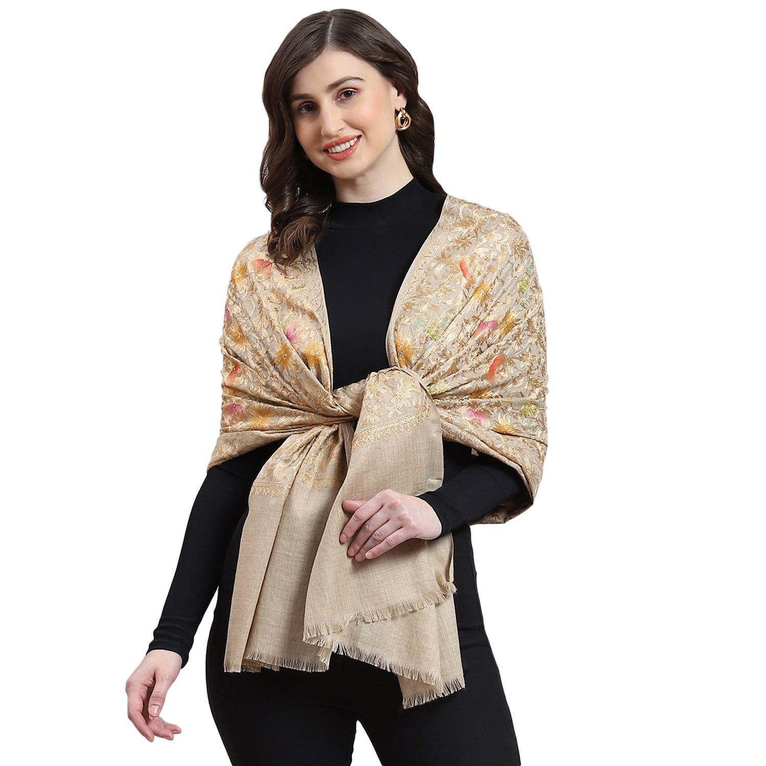 Women Brown Self Design Stole