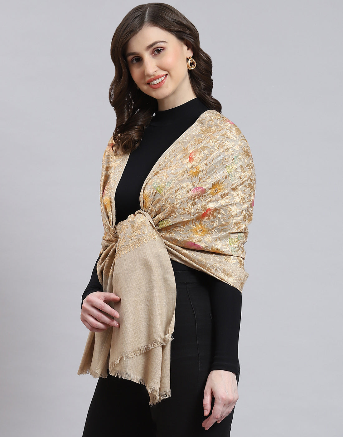 Women Brown Self Design Stole