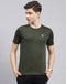 Men Olive Solid Round Neck Half Sleeve T-Shirt