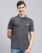 Men Charcoal Solid Polo Collar Half Sleeve T-Shirt