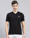 Men Black Solid V Neck Half Sleeve T-Shirt