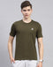 Men Olive Solid Round Neck Half Sleeve T-Shirt