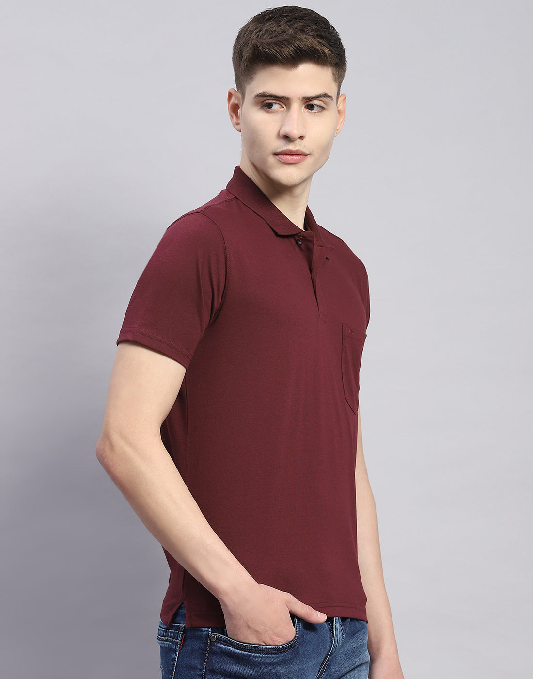 Men Maroon Solid Polo Collar Half Sleeve T-Shirt