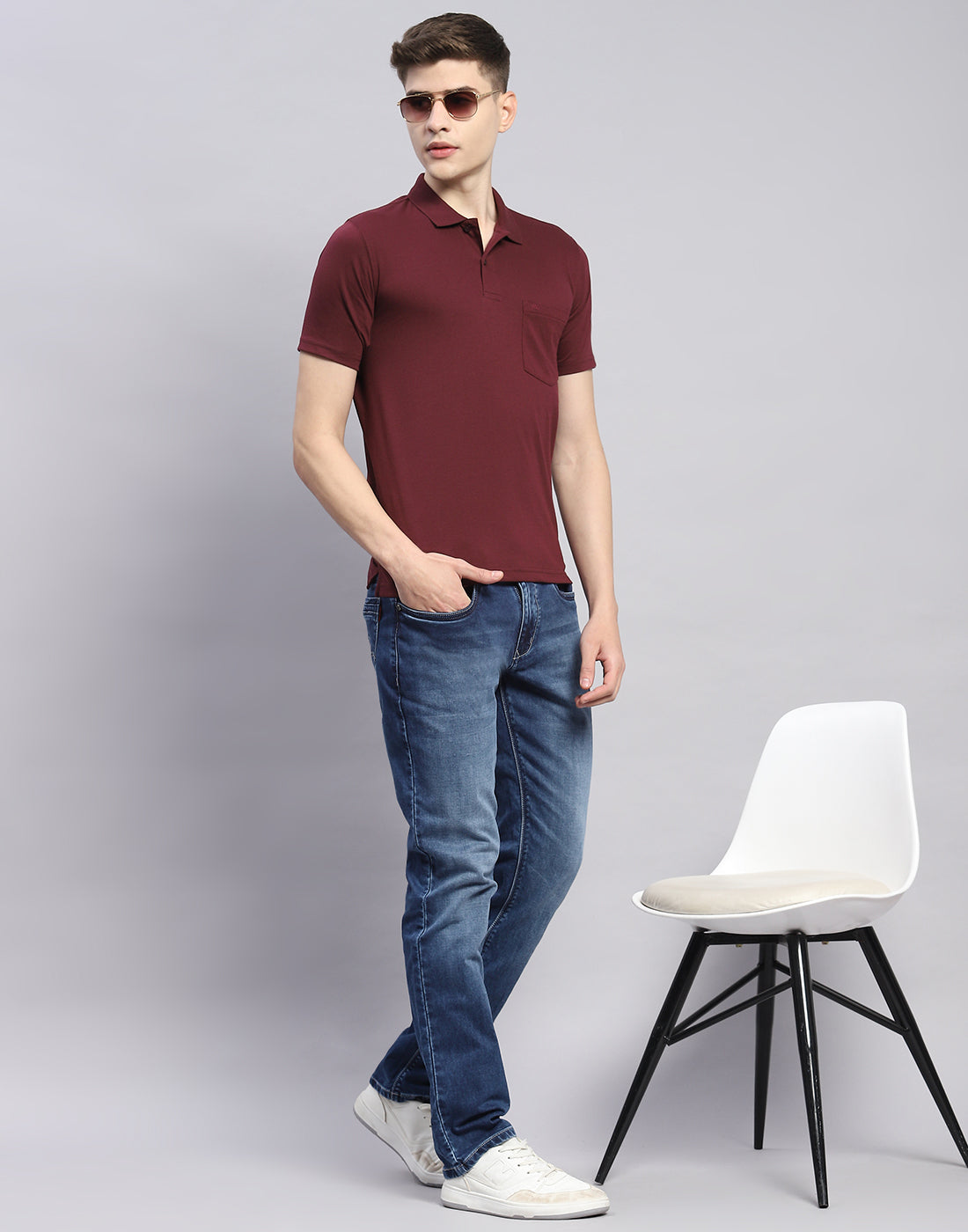 Men Maroon Solid Polo Collar Half Sleeve T-Shirt