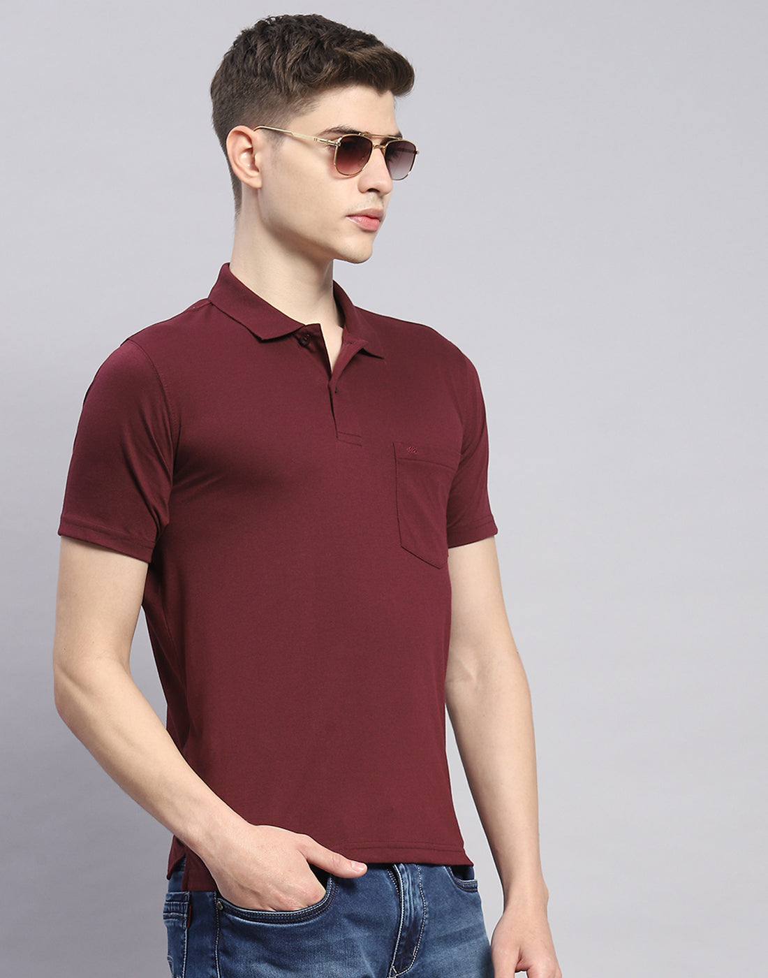 Men Maroon Solid Polo Collar Half Sleeve T-Shirt