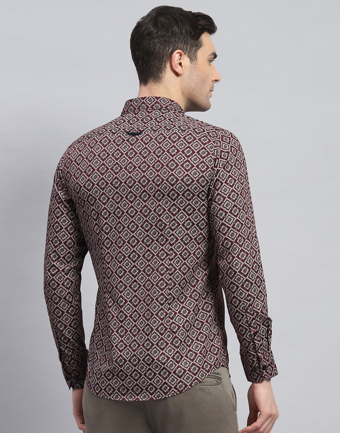 Men Maroon Printed Spread Collar Full Sleeve Shirt