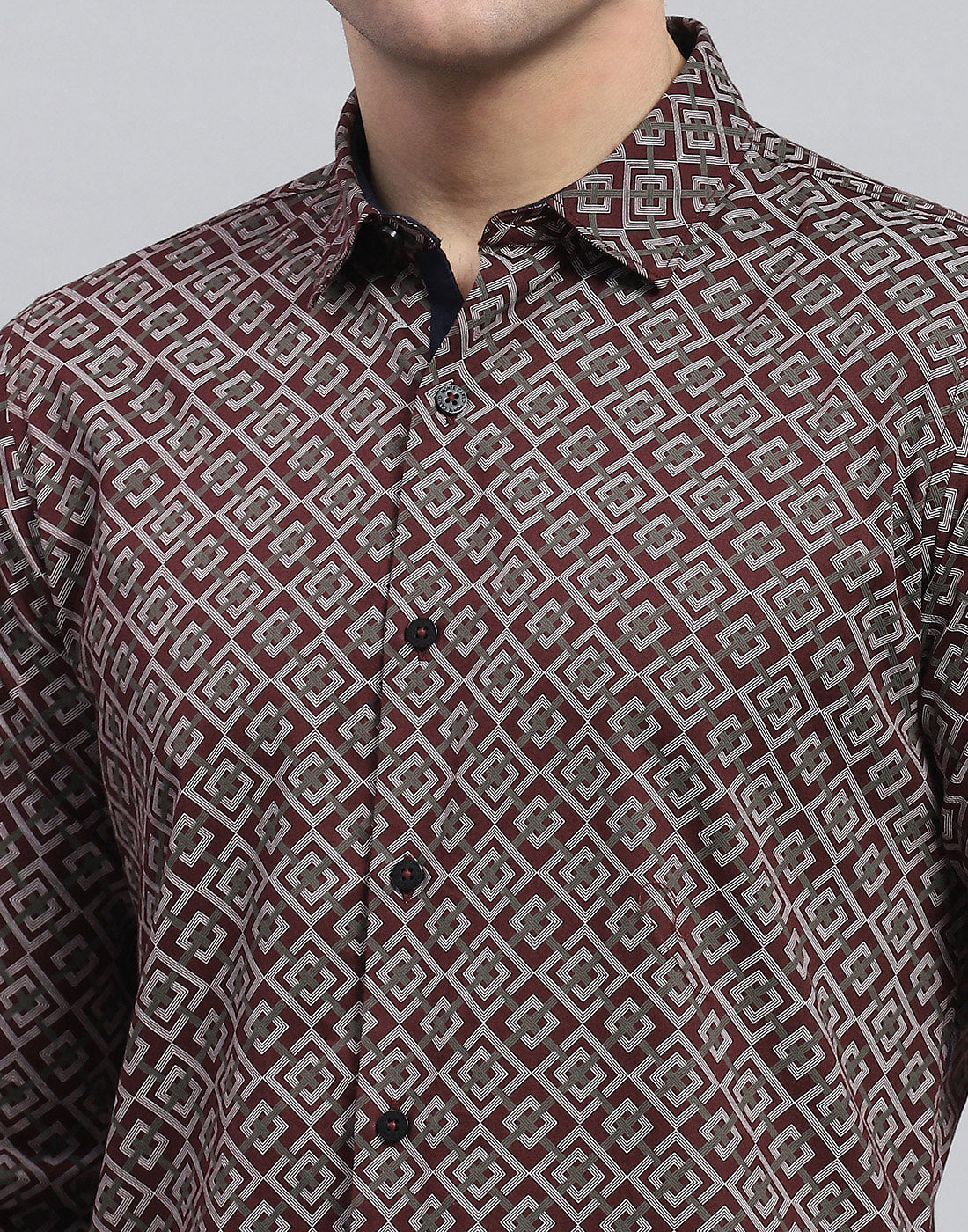 Men Maroon Printed Spread Collar Full Sleeve Shirt