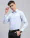 Men Blue Printed Spread Collar Full Sleeve Shirt