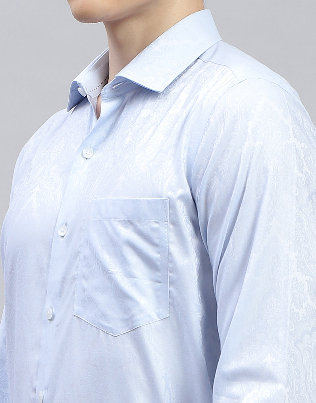 Men Blue Printed Spread Collar Full Sleeve Shirt