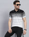 Men Black Stripe Polo Collar Half Sleeve T-Shirt