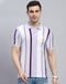 Men Purple Stripe Polo Collar Half Sleeve T-Shirt