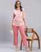 Women Pink Printed Spread Collar Half Sleeve Cords Set