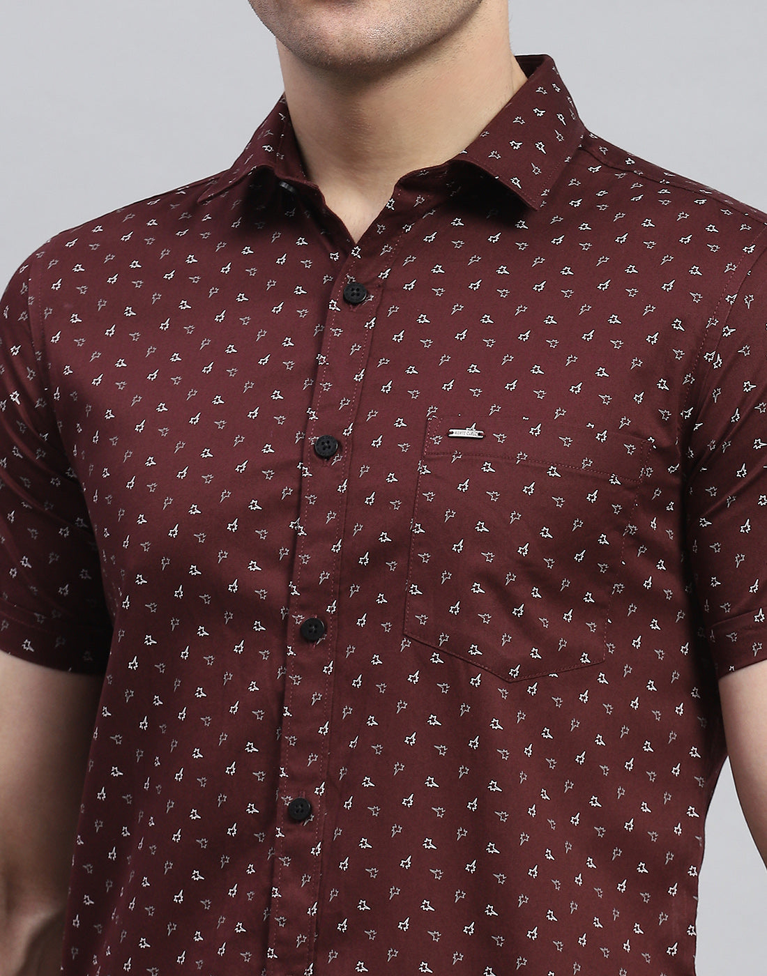 Men Maroon Printed Spread Collar Half Sleeve Shirt