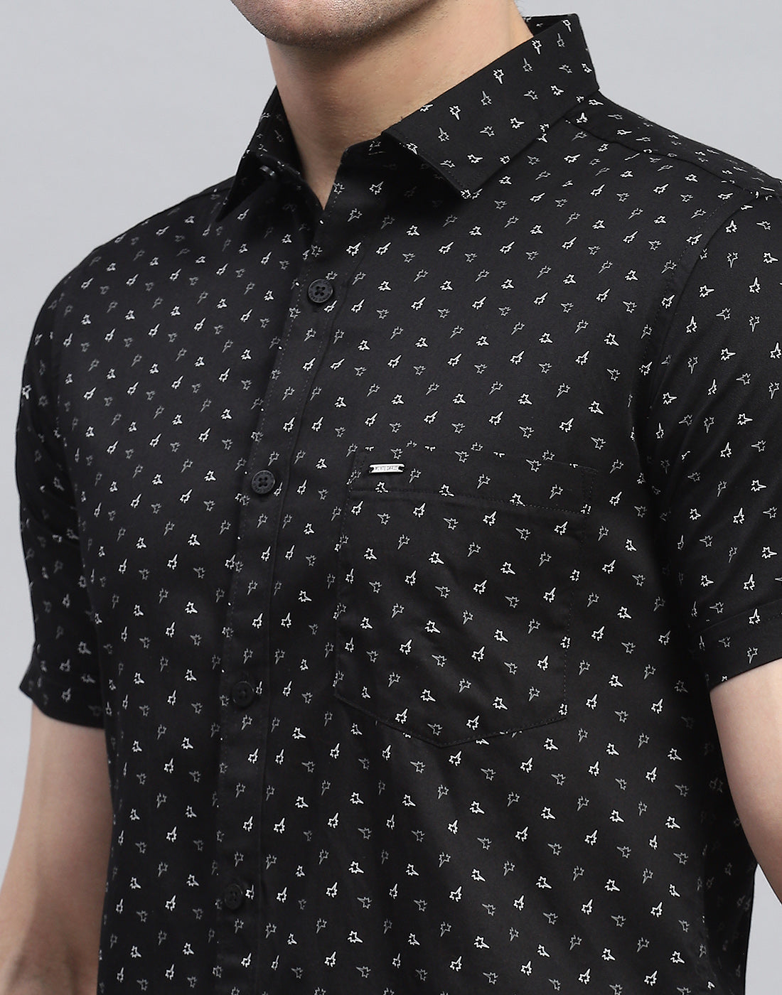 Men Black Printed Spread Collar Half Sleeve Shirt