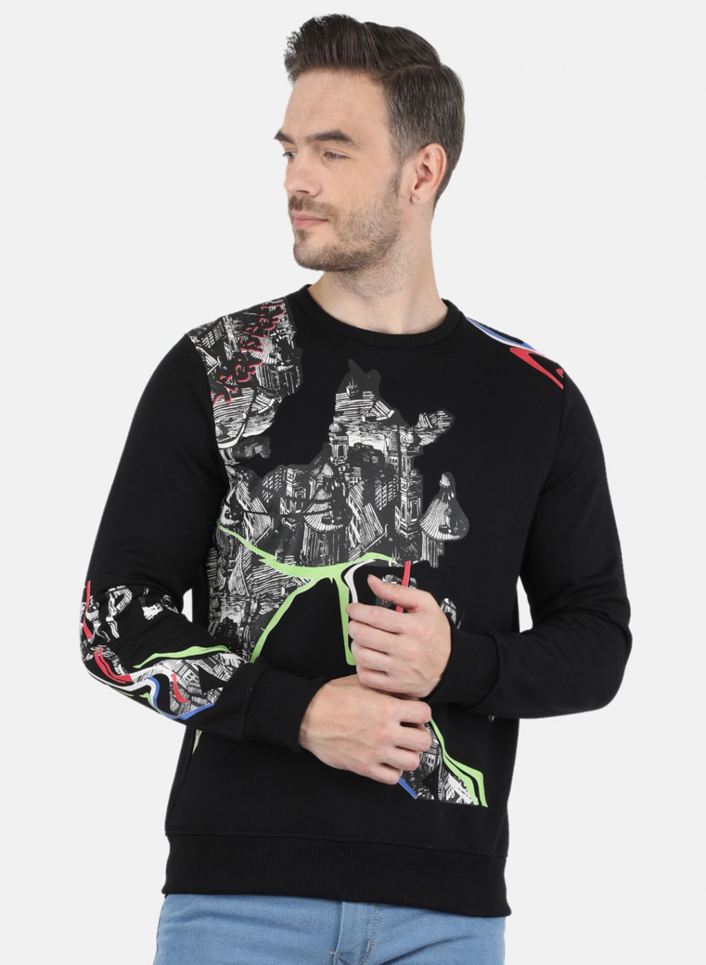 Men Black Solid Sweatshirt