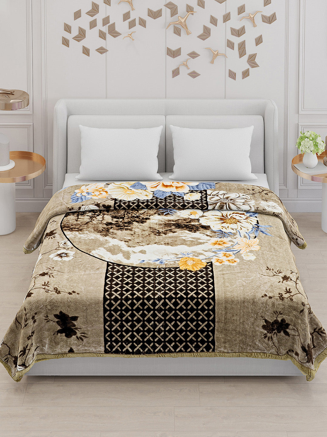 Printed Double Bed Blanket for Mild Winter -1 Ply