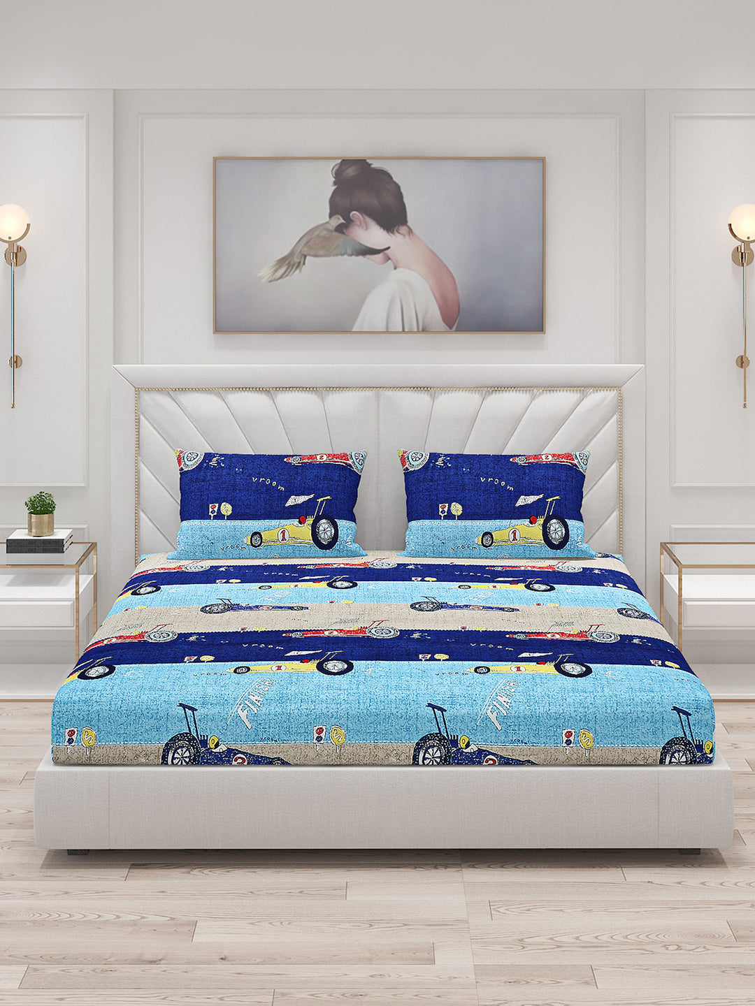 120 GSM  Polyester Double Bed Bedsheet with 2 Pillow Covers