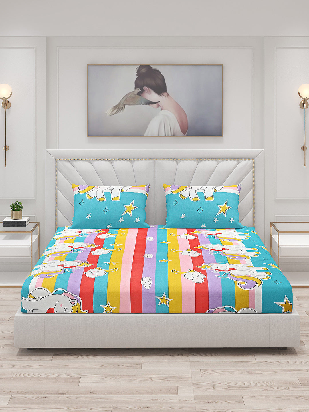 120 GSM  Polyester Double Bed Bedsheet with 2 Pillow Covers