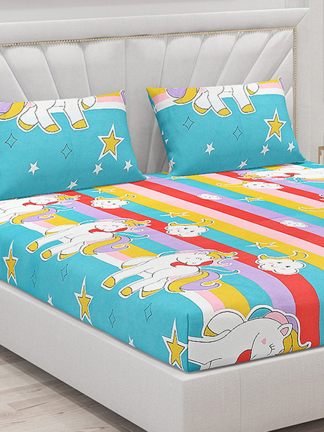 120 GSM  Polyester Double Bed Bedsheet with 2 Pillow Covers