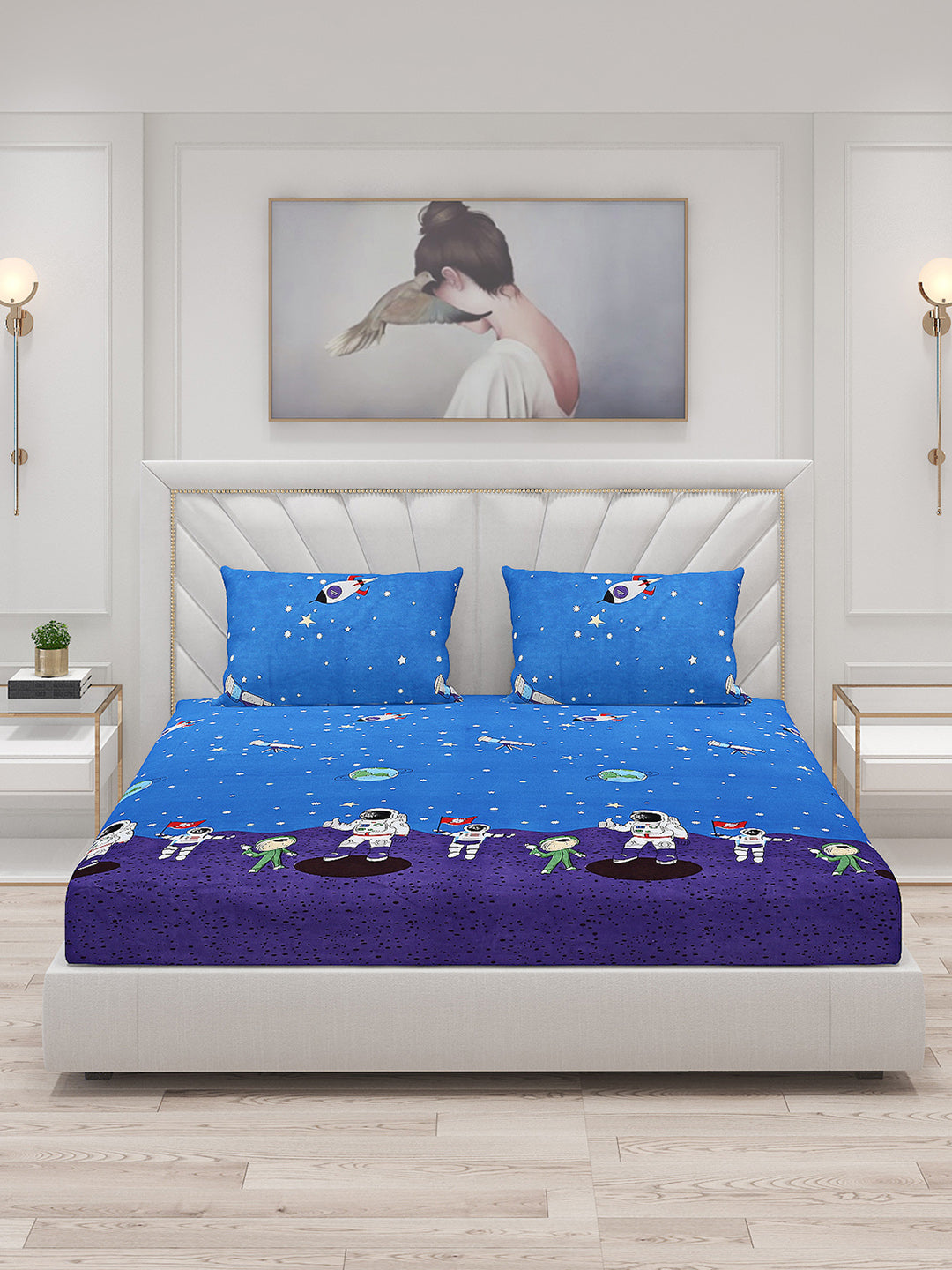 120 GSM  Polyester Double Bed Bedsheet with 2 Pillow Covers