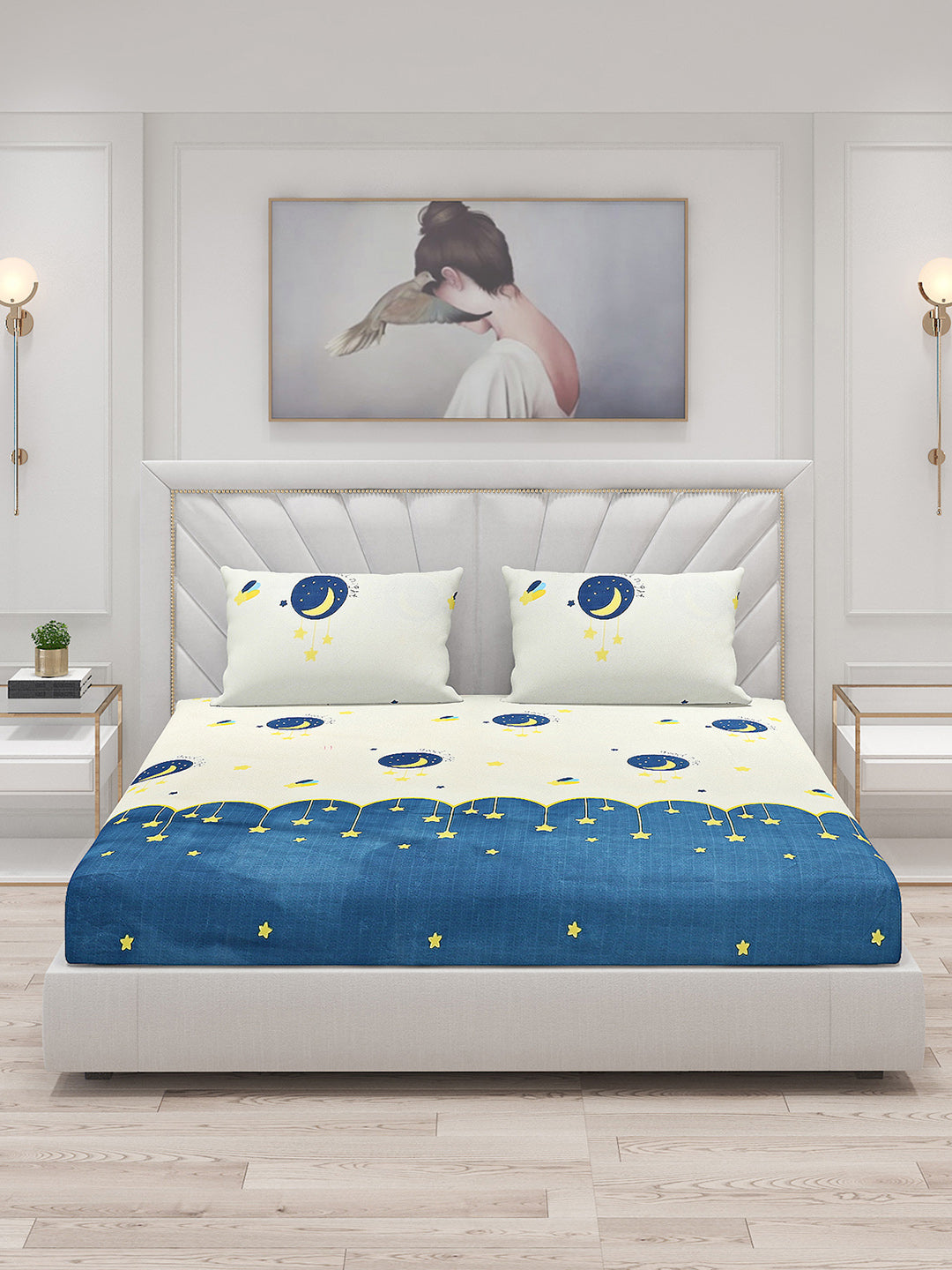 120 GSM  Polyester Double Bed Bedsheet with 2 Pillow Covers