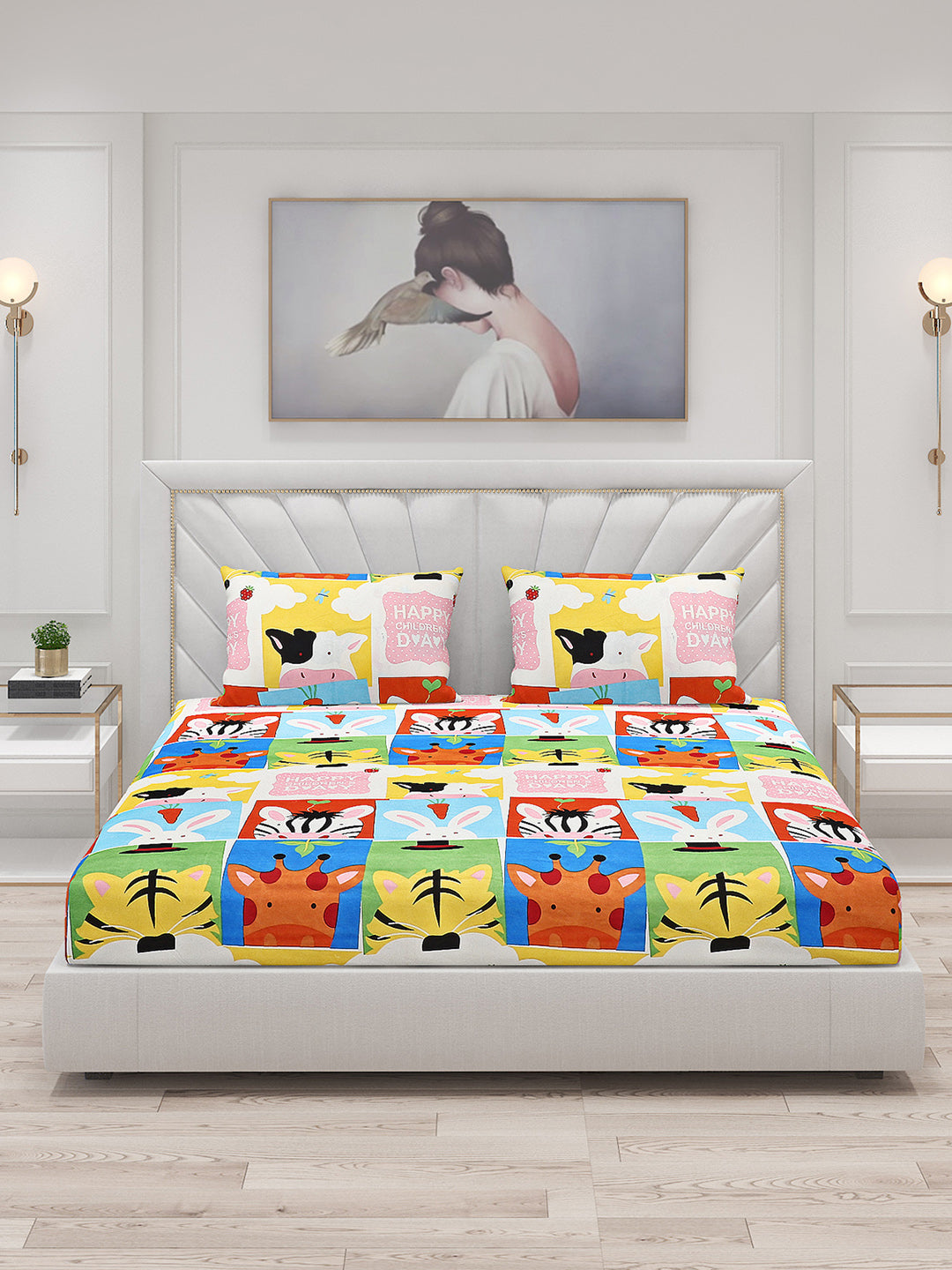 120 GSM  Polyester Double Bed Bedsheet with 2 Pillow Covers