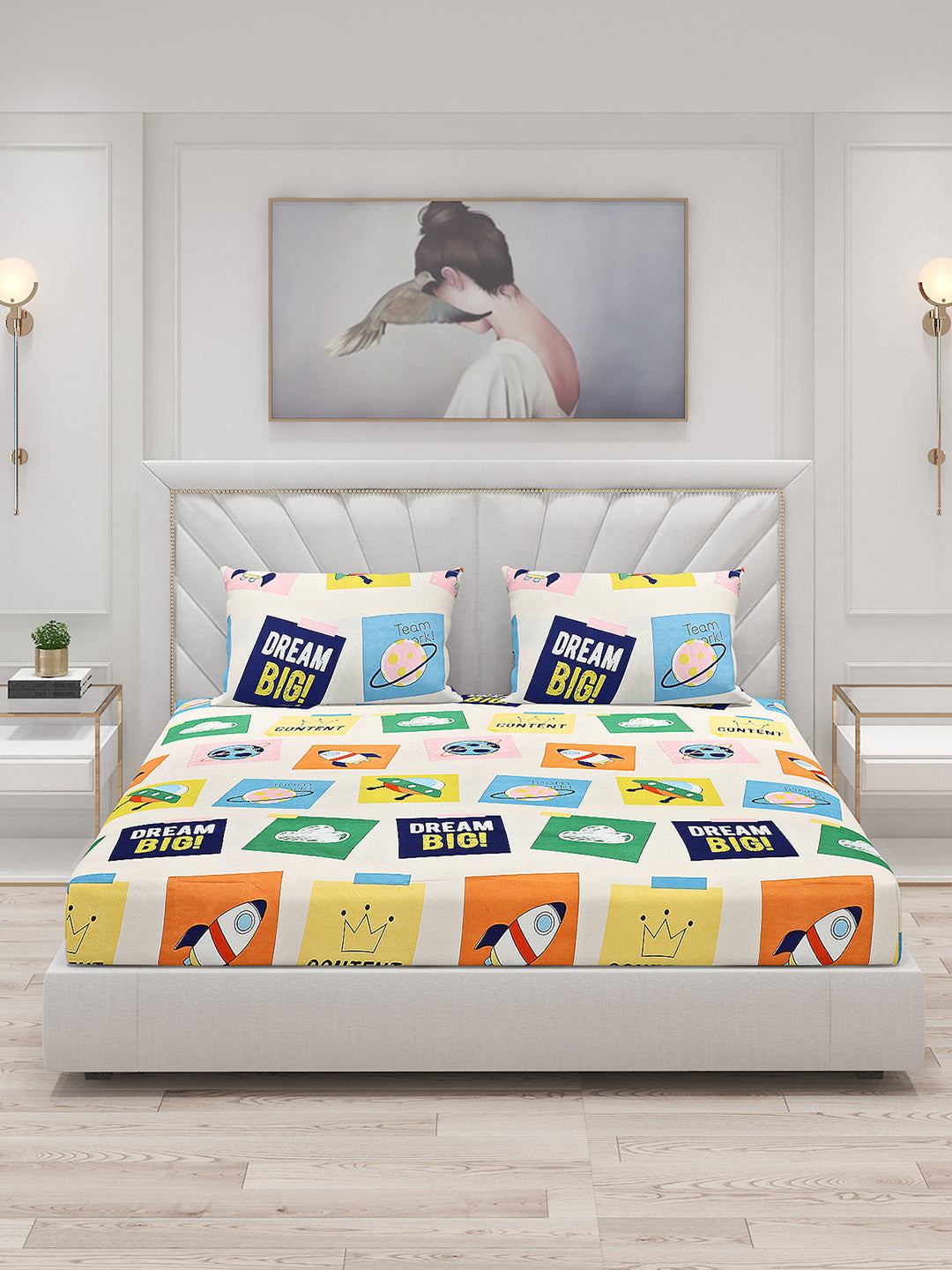 120 GSM  Polyester Double Bed Bedsheet with 2 Pillow Covers