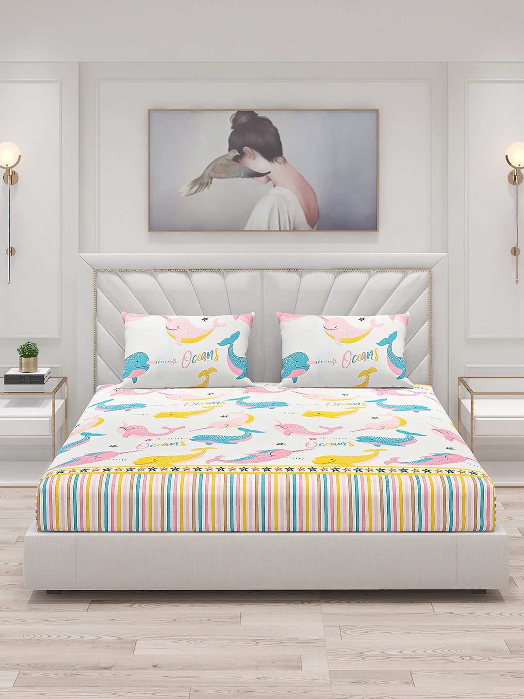 120 GSM  Polyester Double Bed Bedsheet with 2 Pillow Covers