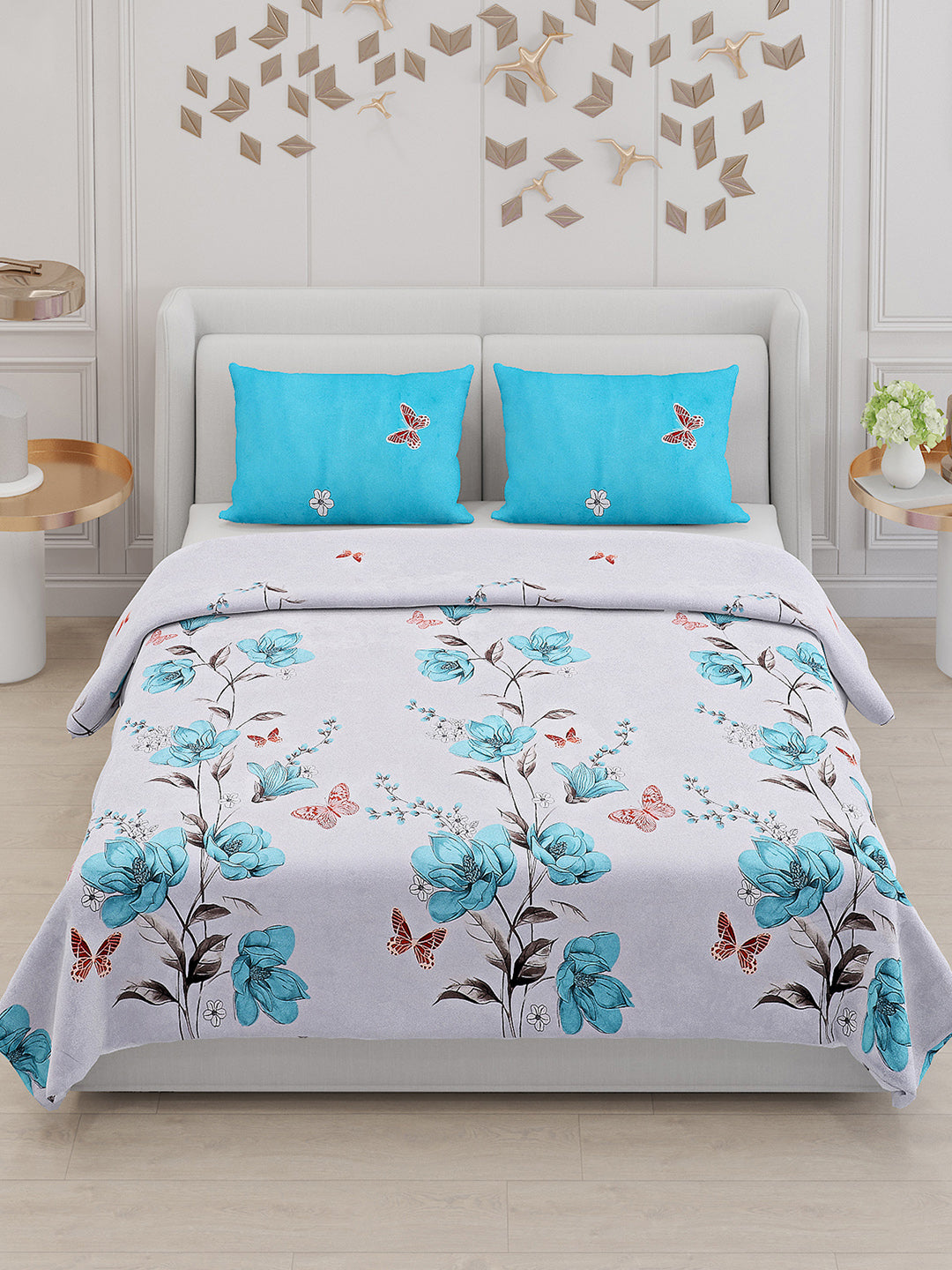 130 GSM Polyester Double Bed Bedsheet with 2 Pillow Covers